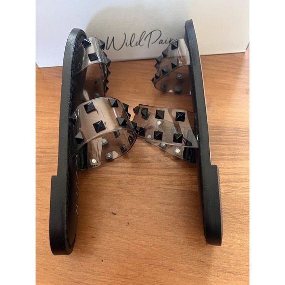 NEW WILD PAIR Women Black Double Band Ginnie Round Toe Slip On Slide Sandals 6.5 - Picture 3 of 9